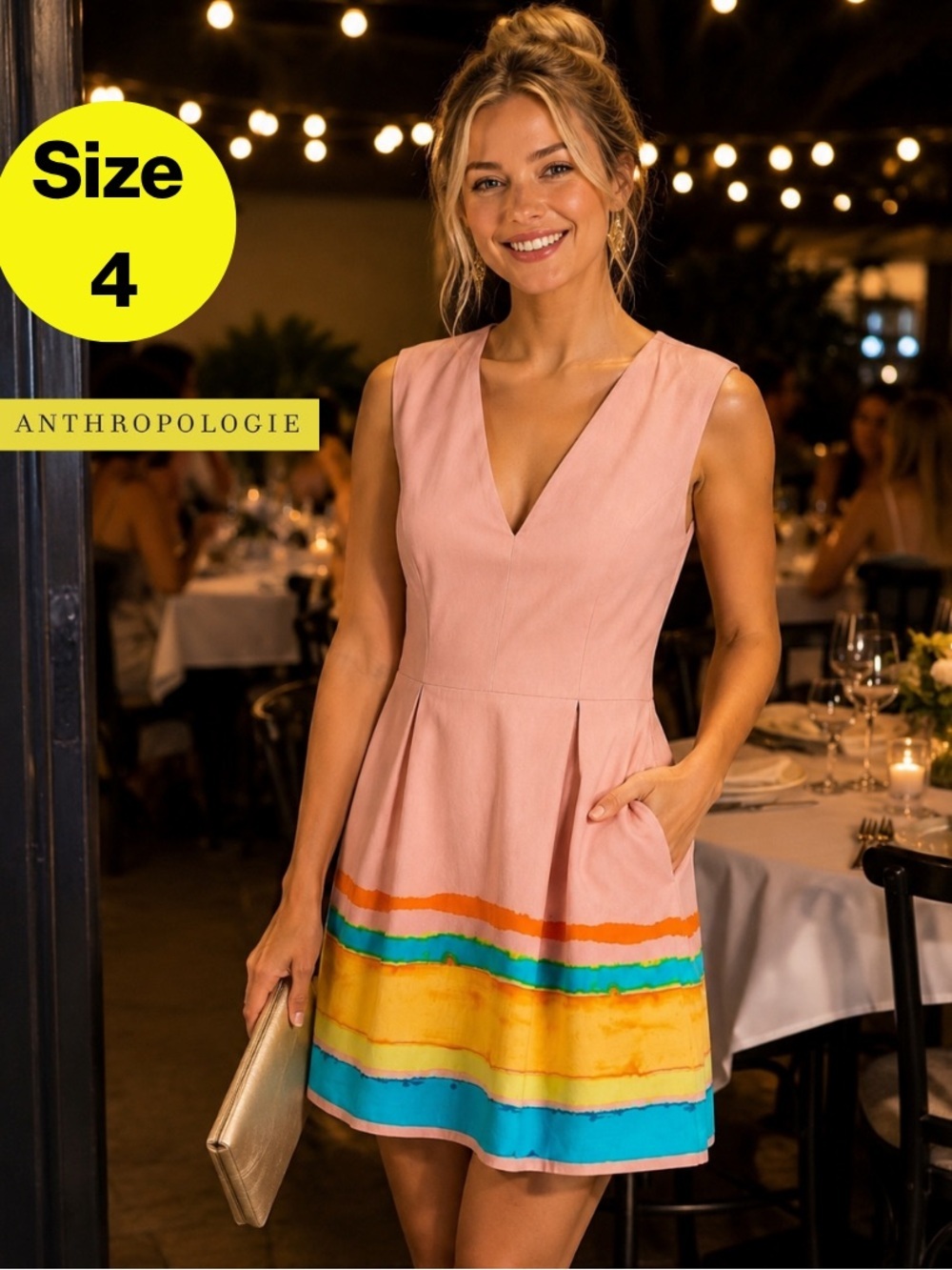 ANTHROPOLOGIE x Tracy Reese 🧡 Multicolor, Sleeveless Mini Dress (Women’s 4)
